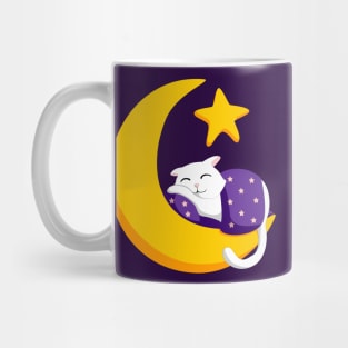 Sleeping Cat on Crescent Moon Star Ramadan Mug